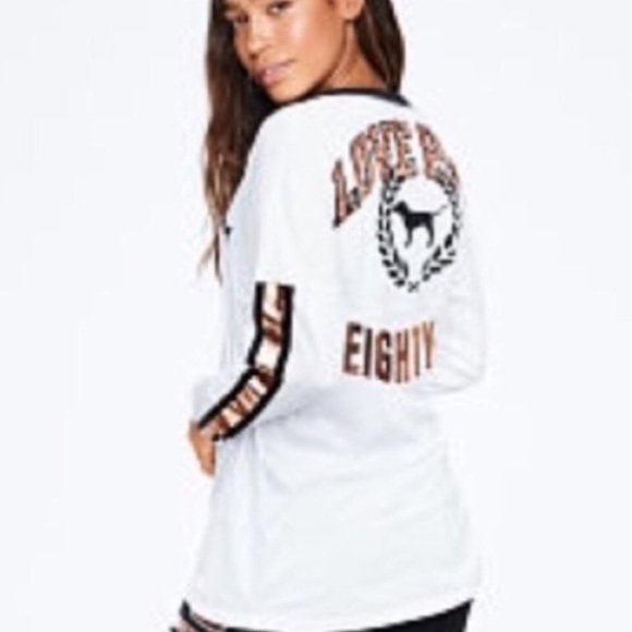 PINK VS Sequins Varsity Long Sleeve V-Neck Tee Rare NWT - Picture 4 of 8